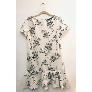 Zara Cream Floral Drop Waist Flounce Dress